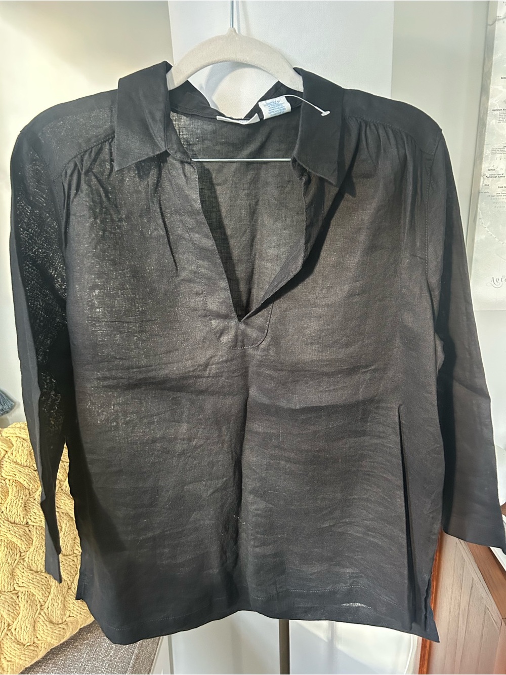 Sigrid Olsen Black linen Collared V-Neck Long Sleeve Tunic Top - Tunic